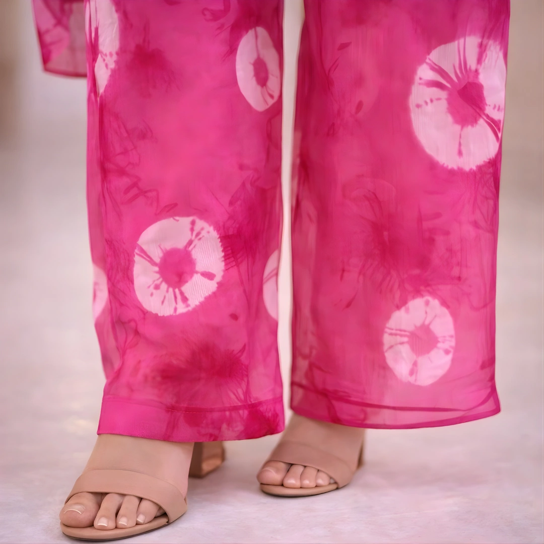 Pink bandhani print pants detail of kurta pant co-ord set