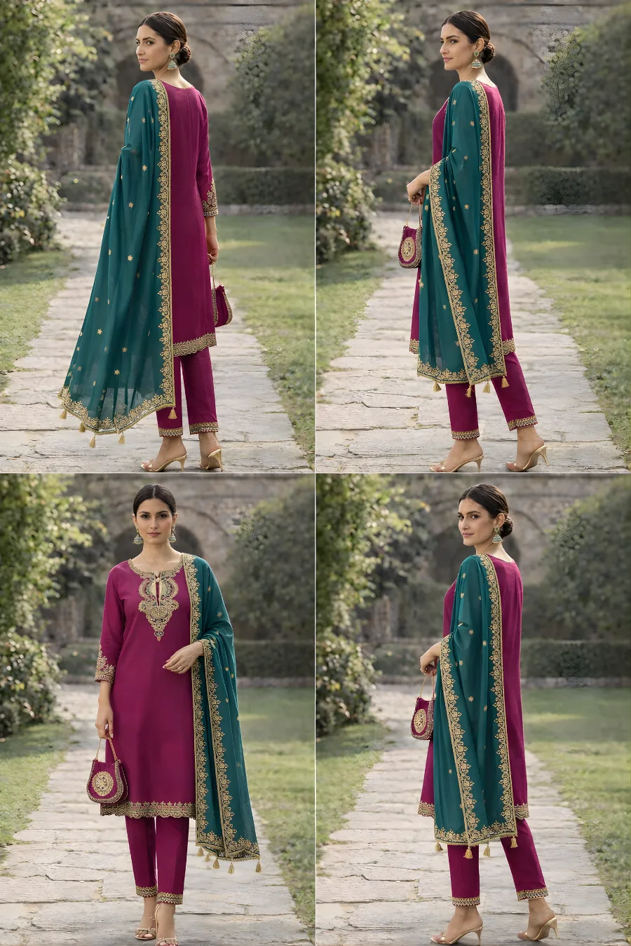 Wine purple co ord set multiple views with teal dupatta