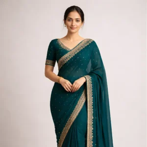 Dark green designer saree elegant front look