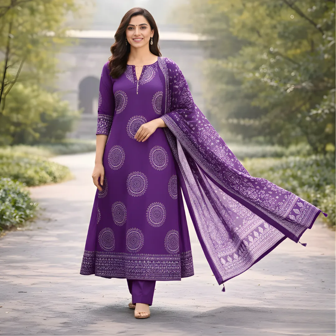 Purple pattern salwar suit for women with dupatta