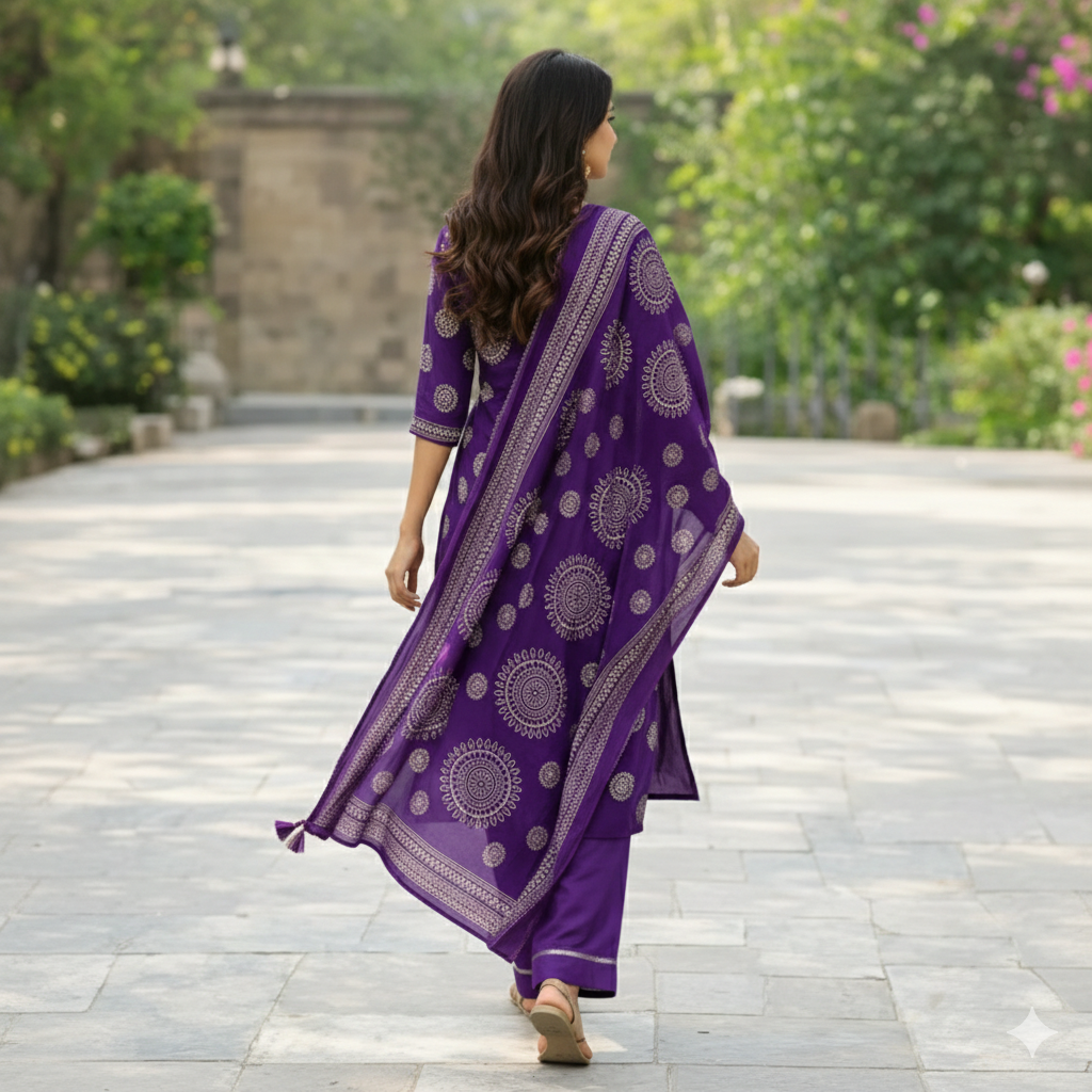 Back view of purple salwar suit