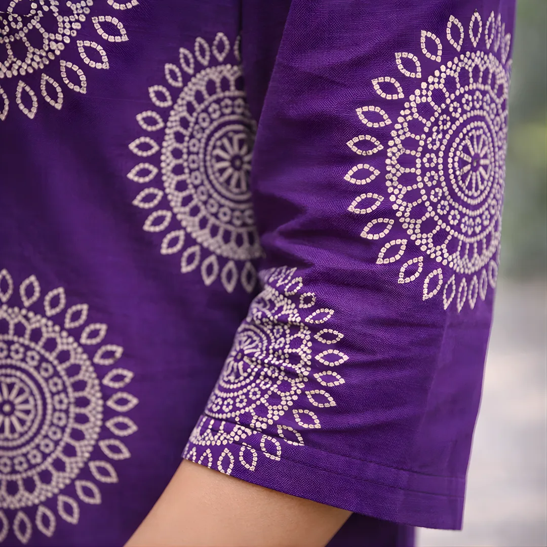 Purple suit sleeve with ethnic print