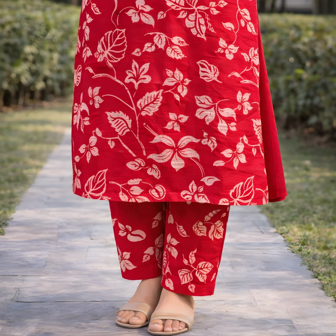 Red floral printed salwar pants for women