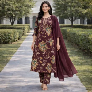 Maroon floral printed salwar suit for women with dupatta