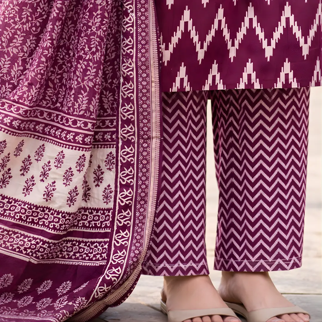 Plum salwar suit pant design close up