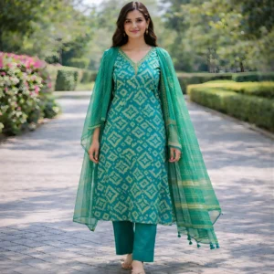 Green printed salwar suit for women