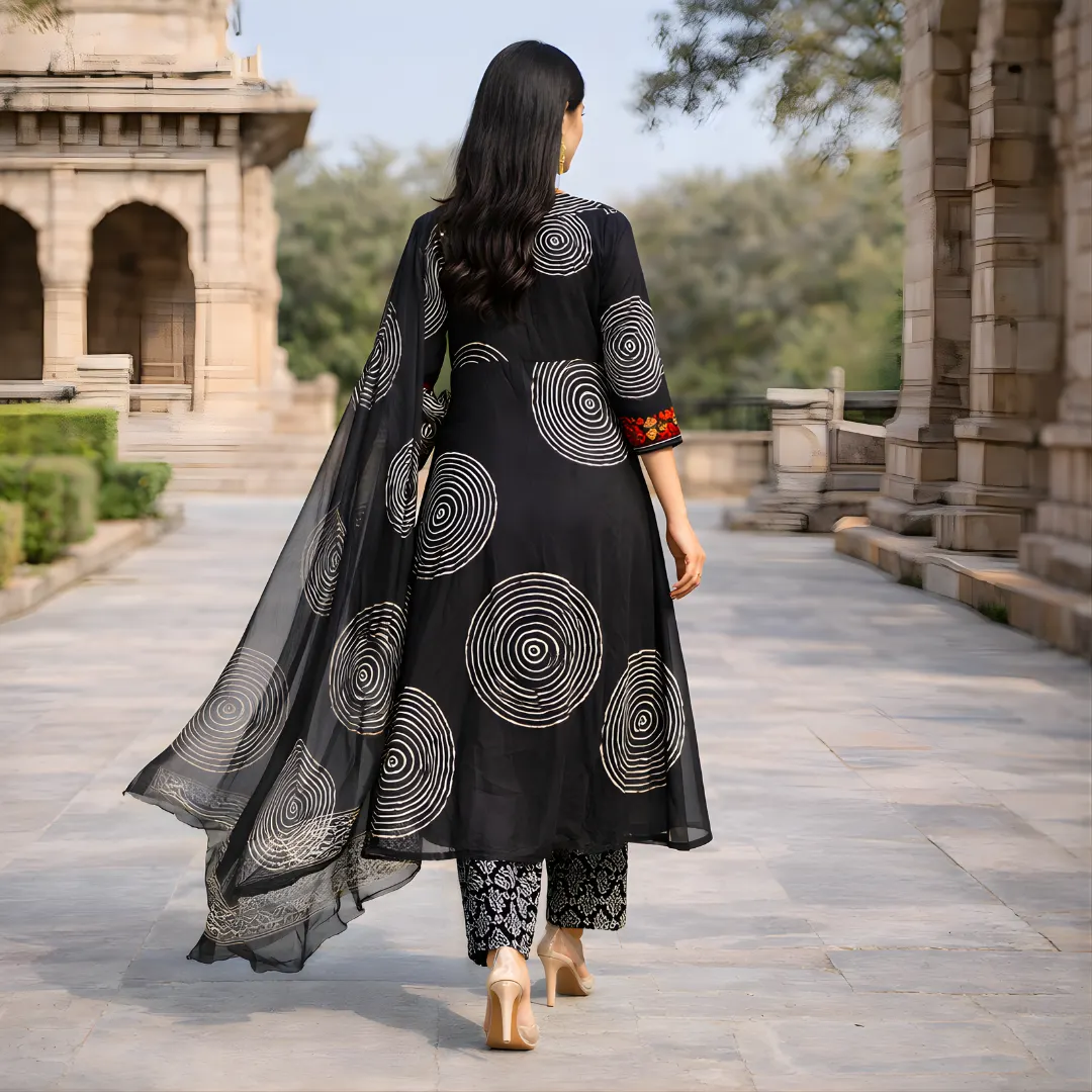 Black printed salwar suit back view