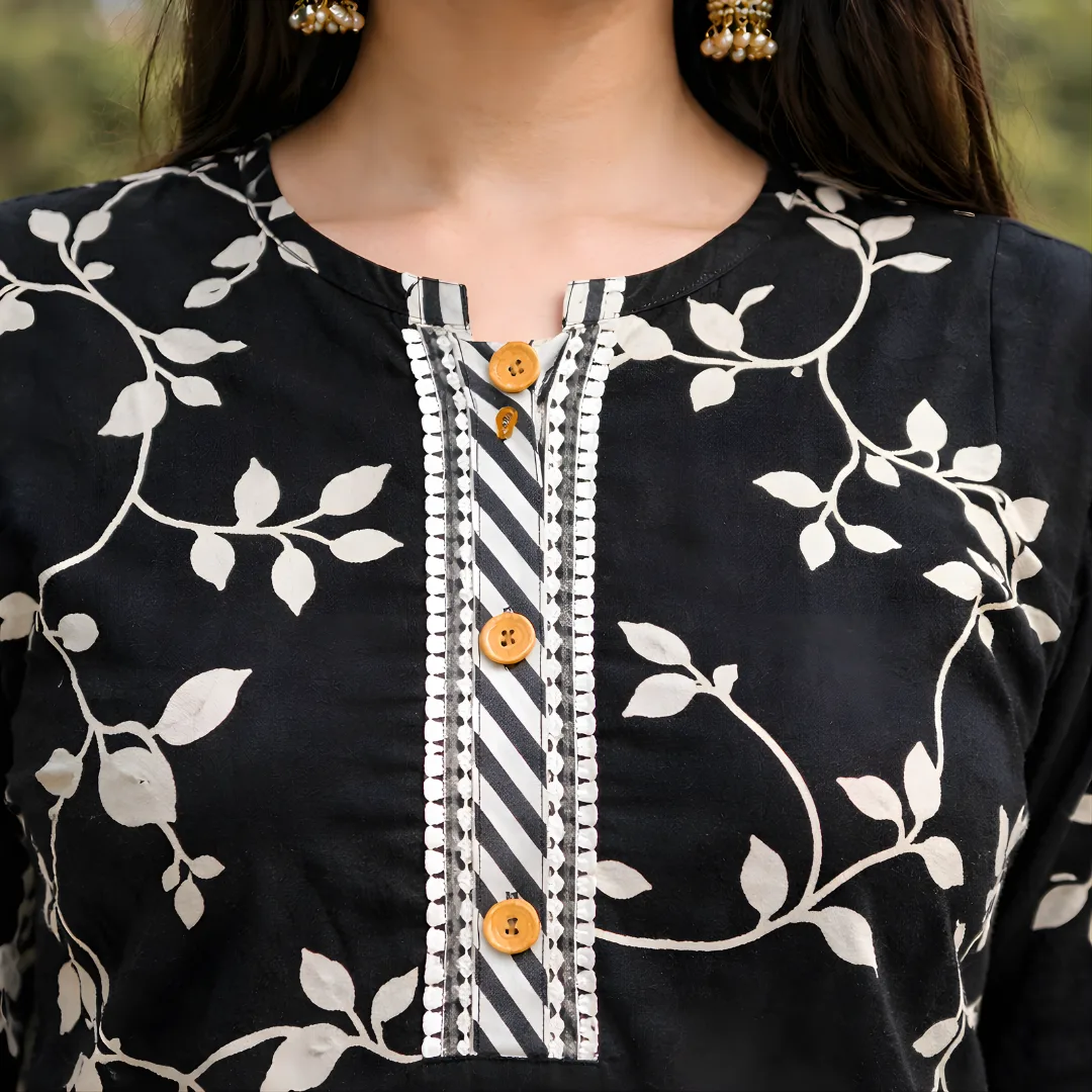 Black salwar suit neckline button detail