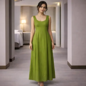 Green sleeveless one piece maxi dress front view for women