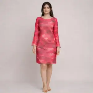 Red tie dye one piece dress for women full front view