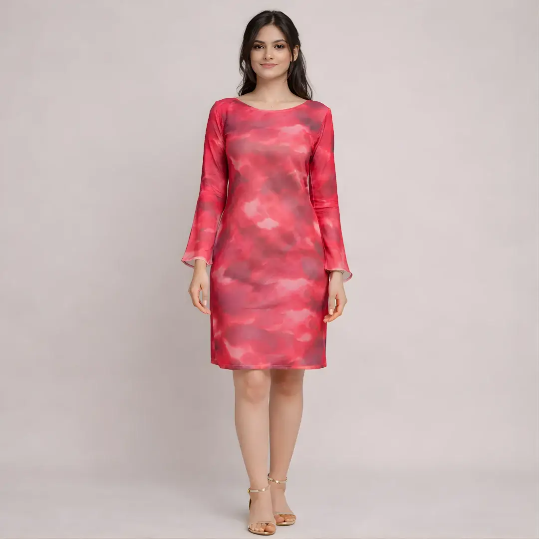 Red tie dye one piece dress for women full front view