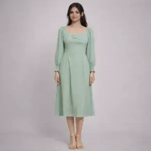 Mint green one piece midi dress for women front view
