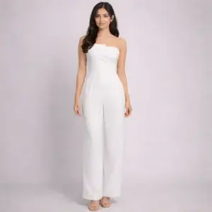 White one piece jumpsuit for women full front view wide leg