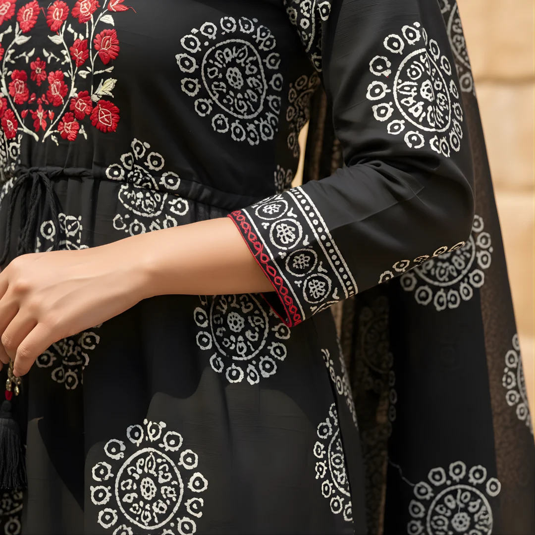 Black salwar suit sleeve print detail