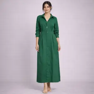 Green solid one piece maxi dress for women front view