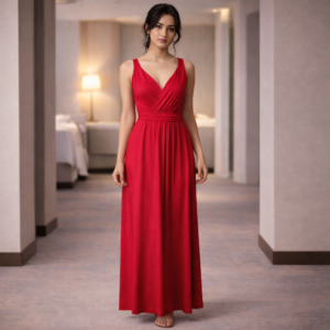Red sleeveless one piece maxi dress front view for women