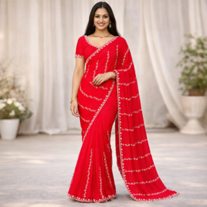 red-floral-lace-work-saree-matching-designer-blouse